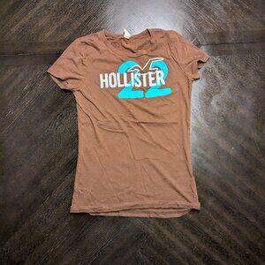 Hollister Vintage Tee – Brown, Teal & White, Size L (Runs Small)